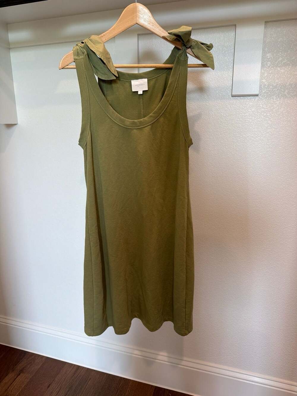 Sundays Olive Green Ribbed Tank Dress with Tie Shoulder Detail